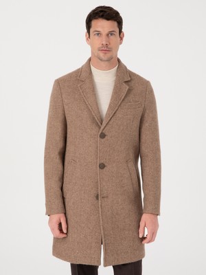 Cacharel Erkek Kahverengi Slim Fit Alpaka Yün Karışımlı Palto 50314605-VR029