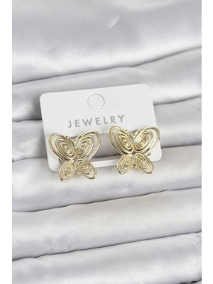 VeraGlobe Buğz Füsun Küpesi Model Gold Renk Kelebek Model Pirinç Kadın Küpe