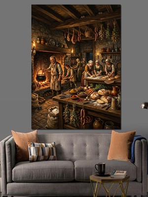 Artmeg Ortaçağ Hanı ve Yemek Masası Dekoratif Kanvas - Mdf Ahşap Tablo