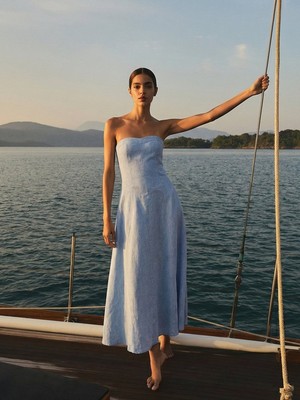 LTB Straplez Uzun Boy Açık Mavi Elbise