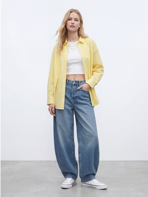 LTB Çizgili Oversize Sarı Gömlek