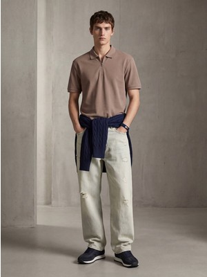 LTB Fermuarlı Pike Polo Yaka Kahverengi T-Shırt