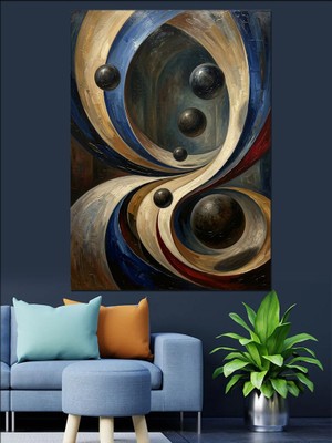 Tablomega Soyut Kavisli Geometrik Modern Form Dekoratif Kanvas - Mdf Ahşap Tablo