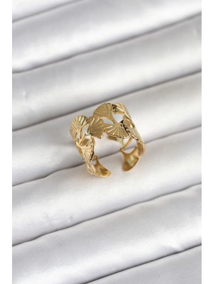 VeraGlobe Buğz 316L Çelik Gold Renk Yelpaze Model Kadın Yüzük
