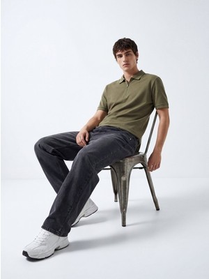 LTB Fermuarlı Pike Polo Yaka Yeşil T-Shırt