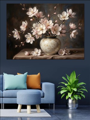 Karizma Tablo Vazoda Açmış Beyaz Manolya Çiçekleri Dekoratif Kanvas - Mdf Ahşap Tablo