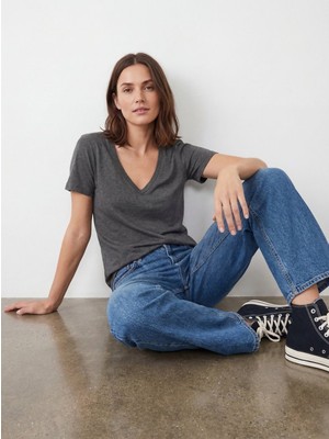 LTB V Yaka Basic Antrasit T-Shırt