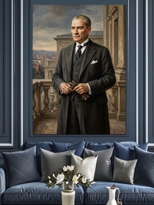 Tablomega Ayakta Duran Asil Atatürk Portresi Dekoratif Kanvas - Mdf Ahşap Tablo