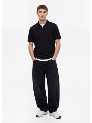 LTB Fermuarlı Pike Polo Yaka Siyah T-Shırt