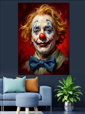 Karizma Tablo Kırmızı Saçlı Gülen Joker Palyaço Dekoratif Kanvas - Mdf Ahşap Tablo