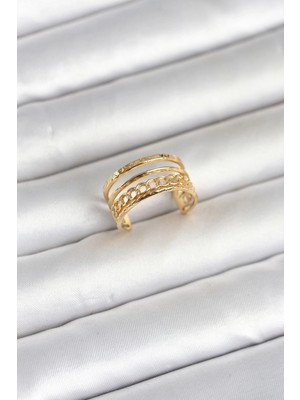 VeraGlobe Buğz 316L Çelik Gold Renk Zincirli Vintage Model Kadın Yüzük