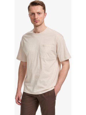 Pierre Cardin Erkek Bej Comfort Fit %100 Pamuk Bisiklet Yaka Basic Tişört 50325300-VR011