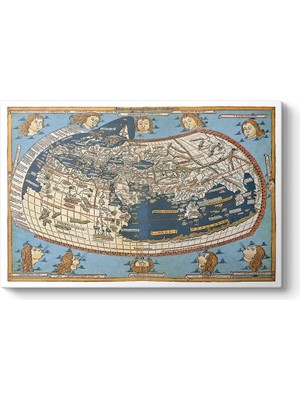 Delixa Johannes Schnitzer - 1492 Dünya Haritası Tablosu 125 x 80