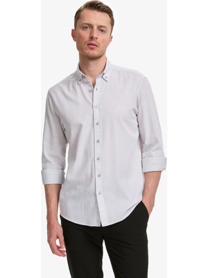 Pierre Cardin Erkek Açık Gri Keten Karışımlı Regular Fit Uzun Kollu Gömlek 50325356-VR001