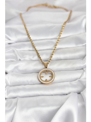 VeraGlobe Buğz 316L Çelik Burgu Zincir Model Çeyrek Takılabilir Kadın Kolye - Buğz