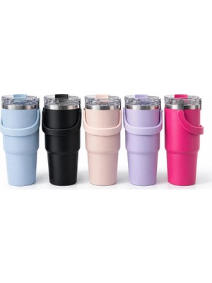 VeraGlobe Buğz Renkli 900 ml Taşıma Kulplu Paslanmaz Çelik Termos Mug Bardak