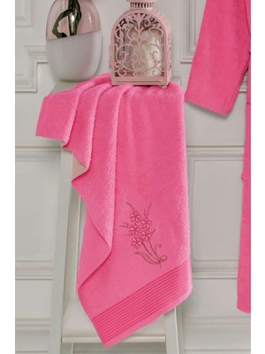 Delixa Şalyaka Kadın Erkek Pamuklu Havlulu Bornoz Takımı L/xl Fuşya