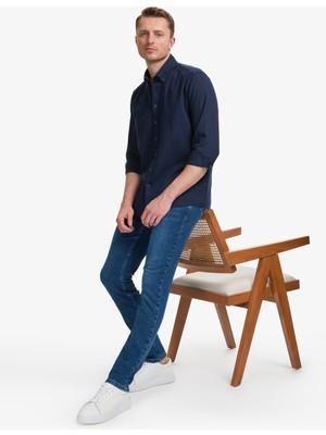 Pierre Cardin Erkek Lacivert Keten Karışımlı Regular Fit Uzun Kollu Gömlek 50320941-VR033
