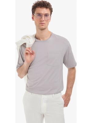 Pierre Cardin Erkek Gri Comfort Fit %100 Pamuk Bisiklet Yaka Basic Tişört 50325300-VR024