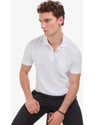 Pierre Cardin Erkek Beyaz Regular Fit %100 Pamuk Kıvrılmaz Polo Yaka Basic Tişört 50325290-VR013