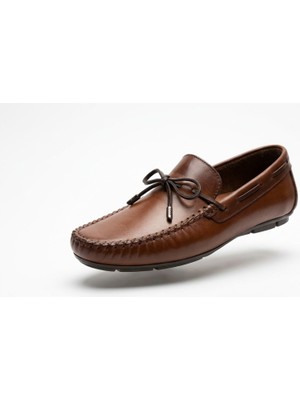 Growish GR0492 Hakiki Yumuşak Deri Küçük Büyük Numara Fiyonklu Esnek Günlük Kahverengi Loafer Babet Ayakkabı