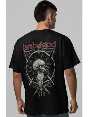 Sevbano Lamb Of God Rock Metal Müzik Grubu Sırt Baskılı Unisex Oversize Tişört