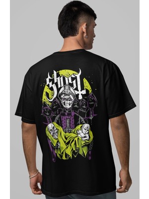 Sevbano Ghost Rock Metal Müzik Grubu Sırt Baskılı Unisex Oversize Tişört