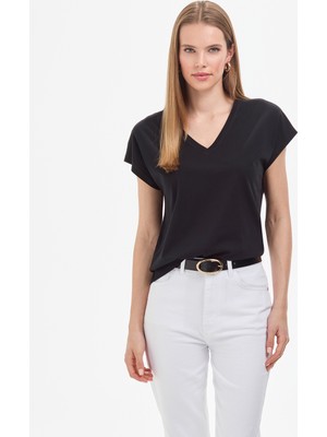 Pierre Cardin Kadın Siyah Regular Fit Basic Tişört 50325454-VR046