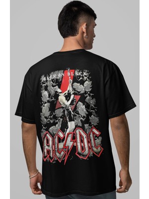Sevbano Ac Dc Back In Black Rock Metal Müzik Grubu Sırt Baskılı Unisex Oversize Tişört