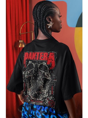 Sevbano Pantera Rock Metal Müzik Grubu Sırt Baskılı Unisex Oversize Tişört
