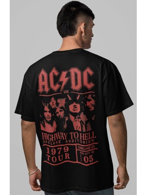 Sevbano Ac Dc Highway To Hell Rock Metal Müzik Grubu Sırt Baskılı Unisex Oversize Tişört