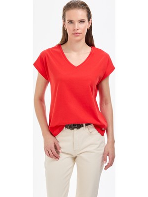 Pierre Cardin Kadın Kırmızı Regular Fit Basic Tişört 50325454-VR030