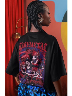 Sevbano Babymetal Rock Metal Müzik Grubu Sırt Baskılı Unisex Oversize Tişört