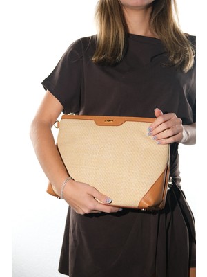 Luvi Puıja Bej Taba Örgü Kadın Çapraz Çanta