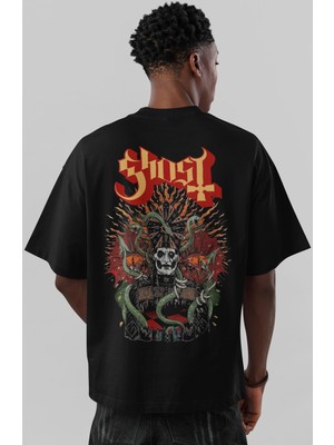 Sevbano Ghost Rock Metal Müzik Grubu Sırt Baskılı Unisex Oversize Tişört