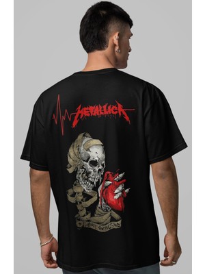 Sevbano Metallica Rock Metal Müzik Grubu Sırt Baskılı Unisex Oversize Tişört