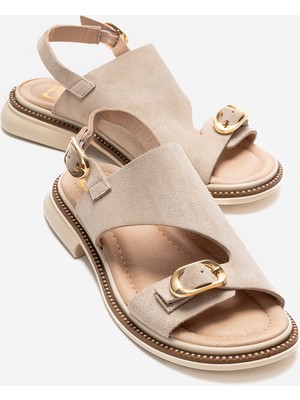 Luvi Cruel Bej Süet Hakiki Deri Kadın Sandalet
