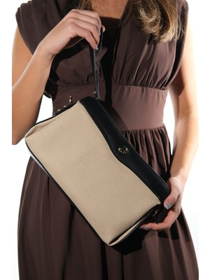 Luvi 1471 Siyah Bej Kadın Çapraz Çanta