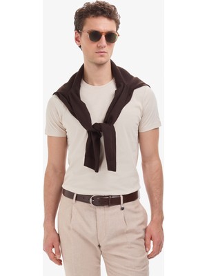 Pierre Cardin Erkek Bej Slim Fit %100 Pamuk Bisiklet Yaka Basic Tişört 50325307-VR011