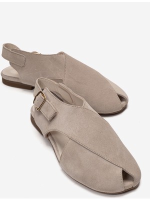 Luvi Monaro Bej Süet Hakiki Deri Kadın Sandalet