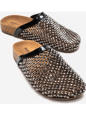 Luvi Olven Siyah Taşlı Transparan Kadın Terlik