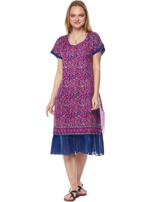 Newbutix Pembe Çiçek Desenli Vual Midi Elbise-6104