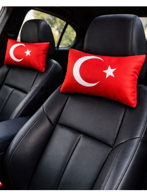 Türk Bayrağı Desenli, Oto Boyun Yastığı, Araç Yastığı, Koltuk Yastığı (2'li)