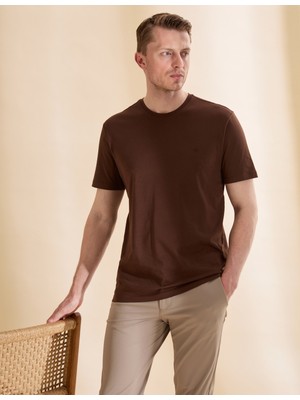 Pierre Cardin Erkek Koyu Kahverengi Regular Fit %100 Pamuk Bisiklet Yaka Basic Tişört 50325299-VR084