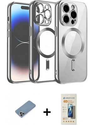 Marsilyan™- iPhone 12 Pro Kılıf Nova Işık Özel Seri - Siyah 6d Mat Seramik Hayalet Nano Ekran Koruyucu + Gökkuşağı Shine Kamera Lens Koruma Cam