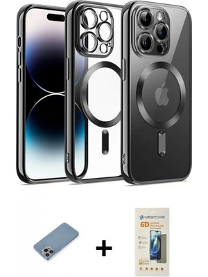 Marsilyan™- iPhone 12 Pro Kılıf Nova Işık Özel Seri - Siyah 6d Mat Seramik Hayalet Nano Ekran Koruyucu + Gökkuşağı Shine Kamera Lens Koruma Cam