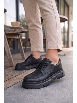 Baybonza JY06 Solven Bağcıklı Cilt Erkek Günlük Spor Klasik Ayakkabı Cst - Siyah