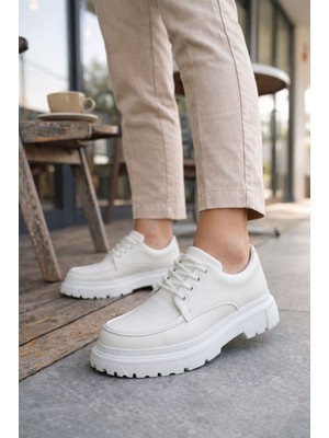 Baybonza JY06 Solven Bağcıklı Cilt Erkek Günlük Spor Klasik Ayakkabı Cbt - Beyaz