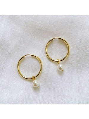 Wind Silver 925 Ayar Gümüş Inci Detaylı Halka Küpe