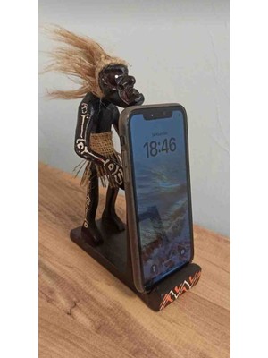 Matruşka Deri Sanat Tasarım Ahşap El Yapımı Aborjin Telefon Tutucu